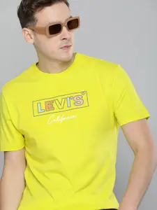 Levis Men Yellow Brand Logo Printed Pure Cotton T-shirt