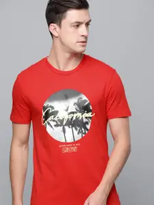 Levis Men Red Printed Round Neck Pure Cotton T-shirt