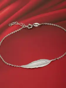 VANBELLE 925 Sterling Silver Rhodium-Plated Feather Charm Adjustable Anklet