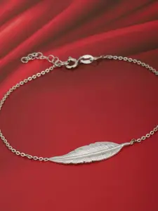 VANBELLE 925 Sterling Silver Rhodium-Plated Feather Charm Adjustable Anklet