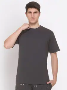 Obaan Men Grey Cotton Blend T-shirt