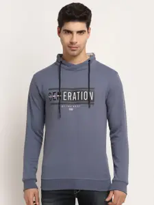 Cantabil Men Grey Printed Fleece Hooded Sweatshirt