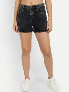 River Of Design Jeans Women Charcoal Grey High-Rise Washed Denim Shorts