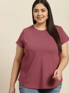 Sztori Women Plus Size Burgundy Solid T-shirt
