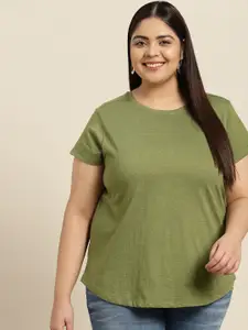Sztori Women Plus Size Olive Green Solid T-shirt