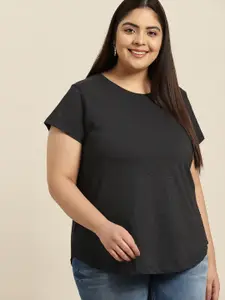 Sztori Women Plus Size Black Solid T-shirt