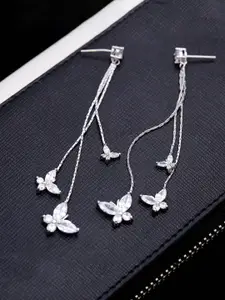 Yellow Chimes White Crystal Butterfly Designed Drop Earrings