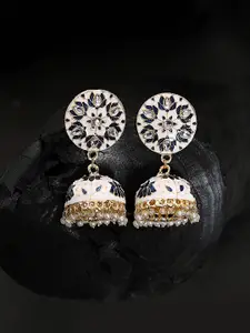Yellow Chimes White Meenakari Jhumka Earrings