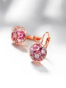 Yellow Chimes Pink & Rose Gold-Plated Crystal Radiant Clip on Earrings
