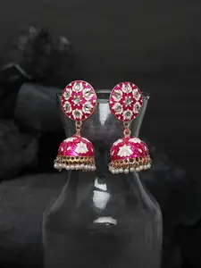 Yellow Chimes Pink Meenakari Jhumka Earrings