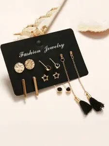 Yellow Chimes Set of 5 Gold-Plated & Black Contemporary Studs Earrings