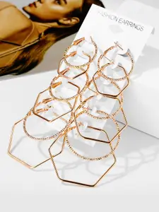 Yellow Chimes Gold-Plated Set Of 6 Geometric Hoop Earrings