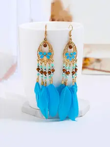 Yellow Chimes Blue & Gold-Toned Handcrafted Classic Drop Earrings