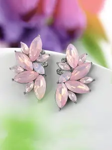 Yellow Chimes Silver-Plated & Pink Floral Studs Earrings