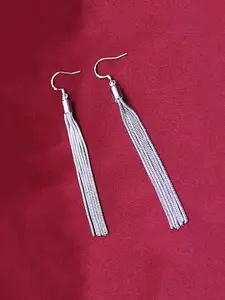 Yellow Chimes Silver-Toned Tasselled Contemporary Drop Earrings