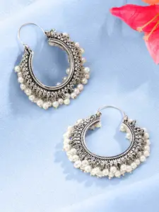 Yellow Chimes White Silver-Plated Pearls Circular Hoop Earrings