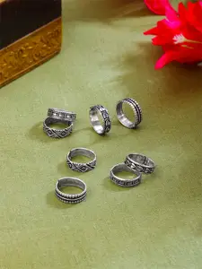 Yellow Chimes Women Set of 4 Oxidized Silver-Toned Adjustable Toe Rings