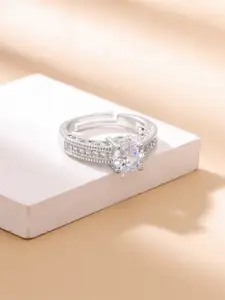 Yellow Chimes Silver-Plated Crystal Studded Finger Ring