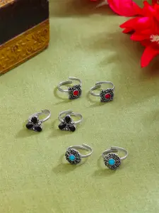 Yellow Chimes Set Of 3 Silver-Plated Oxidised Toe Ring