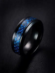 Yellow Chimes Men Blue & Black Dragon Celtic Inlay Polish Finish Finger Ring