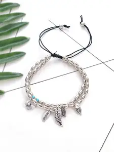 Yellow Chimes Silver-Plated Leaf Charms Anklet