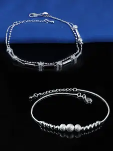 Yellow Chimes Women Set Of 2 Beads Links Sterling Silver Anklets