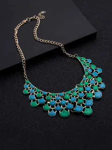 Yellow Chimes Yellow Chimes Green & Blue Gold-Plated Bohemian Necklace