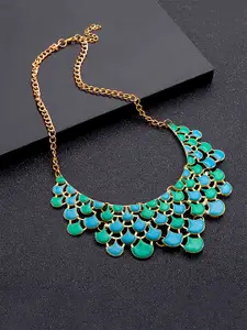 Yellow Chimes Green & Blue Gold-Plated Bohemian Necklace