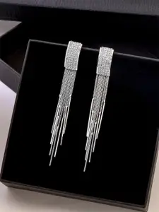 Yellow Chimes Silver-Toned Contemporary Drop Earrings