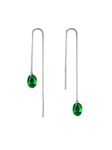Yellow Chimes Silver-Plated Green Stone-Studded Dangler Earrings
