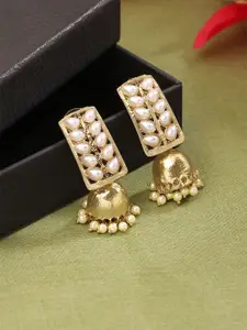 Yellow Chimes Gold-Plated & White Classic Jhumkas Earrings
