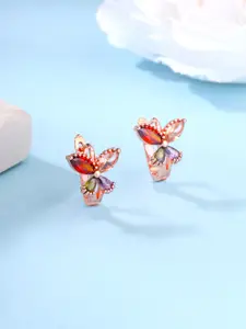 Yellow Chimes Rose Gold-Plated CZ-Studded Contemporary Studs Earring