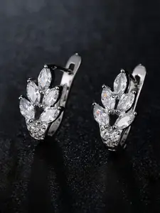 Yellow Chimes White Silver-Plated Swarovski Crystal Leaf Designed Studs Earring
