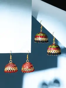 Yellow Chimes Woman Set of 2 Red and Black Meenakari Jhumka Earrings