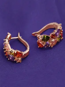 Yellow Chimes Gold-Plated & Sparkling Colors Flowerets Vine Swiss CZ Clip On Earrings