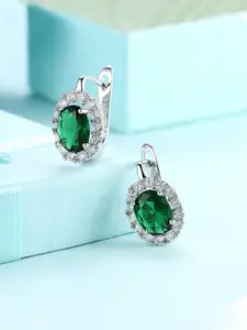 Yellow Chimes Silver-Plated & Green Swarovski Crystal Classic Studs Earrings