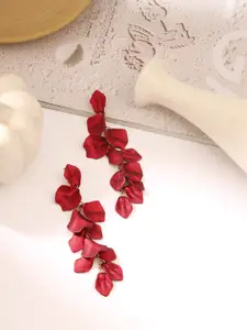Yellow Chimes Gold Plated Red Colour Floral Petal designed  Danglers Earrings