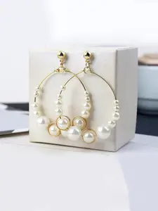 Yellow Chimes White & Gold-Toned Circular Studs Hoop Earrings