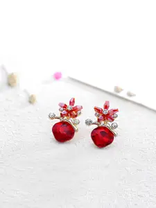 Yellow Chimes Women Red Floral Studs Earrings