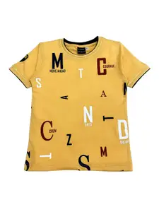 CAVIO Boys Yellow Typography Printed T-shirt