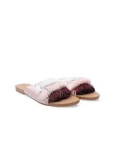 Street Style Store Women Pink Textured Open Toe Flats