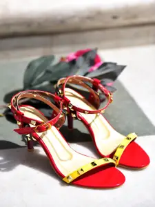 Street Style Store Red & Yellow Embellished Stiletto Pumps