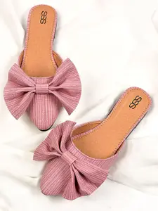 Street Style Store Women Pink Striped Mules with Bows Flats