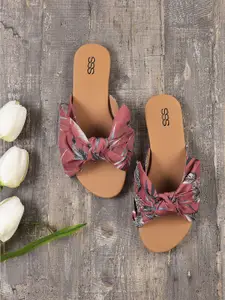 Street Style Store Women Coral Printed Open Toe Flats with Bows