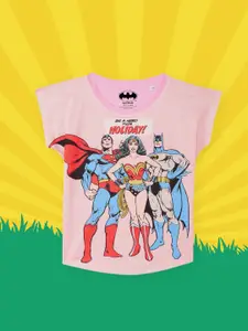 YK Justice League Girls Pink Printed T-shirt