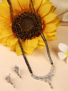 ANIKAS CREATION Women White Stone-Studded & Beaded Mangalsutra With Earrings