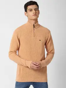 Peter England Casuals Men Orange Ribbed Pullover