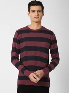 Peter England Casuals Men Maroon & Black Striped Pullover