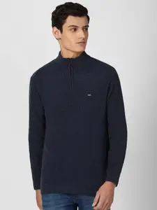 Peter England Casuals Men Navy Blue Self Design Pullover