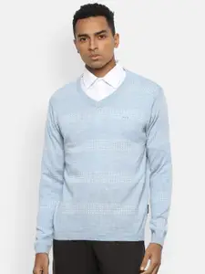 Van Heusen Men Blue Striped Pure Cotton Sweater Vest